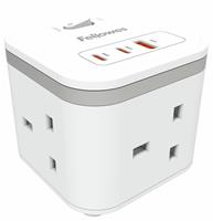 Fellowes 3 Socket 2m USB-A & USB-C Power Cube - White
