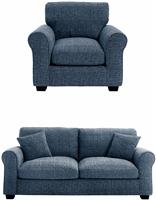 Argos Home Lisbon Fabric Chair & 2 Seater Sofa - Blue