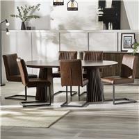 Julian Bowen Arya Ext Round Dining Table & 6 Brown Chairs