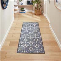 Think Rugs Coral Floral Blue Flatweave Runner - 61x170cm