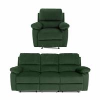Argos Home Toby Velvet Chair & 3 Seater Recliner Sofa -Green