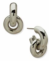 DKNY Silver Tone Puffy Interlocking Curved Shapes Drop Earrings