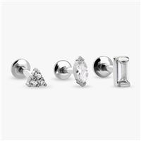 Revere Surgical Steel Flatback Stud Earrings - Set of 3
