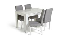 Argos Home Miami Gloss Extending Table & 4 Tweed Chair -Grey