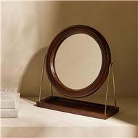 Habitat Dark Mango Wood Round Dressing Table Mirror - 30cm