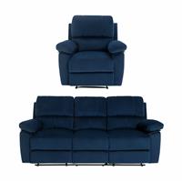 Argos Home Toby Velvet Chair & 3 Seater Recliner Sofa - Navy