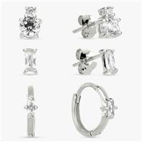 Revere Sterling Silver Stud and Huggies Earrings - Set of 3