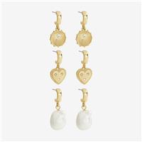 Lipsy Mood Gold Plated Charm Pearl Multipack Huggies Drop Earrings - Pack of 3