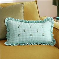 Furn Les Petite Fleurs Gingham Embroidered Cushion Green - 30x50cm