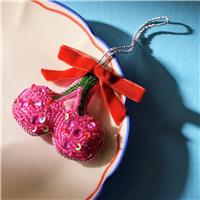 Bayswood Pink Beaded Cherry Hanging Christmas Ornament