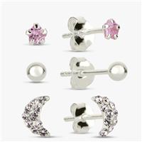 Revere Kids Sterling Silver Moon and Star Stud Earrings