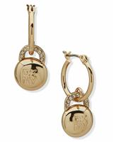DKNY Gold Tone Pave Logo Lock Drop Earrings