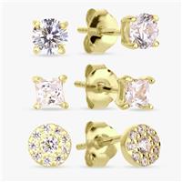 Revere Gold Plated Cubic Zirconia Stud Earrings - Set of 3
