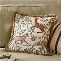Wylder Fable Fox and Deer Embroidered Cushion Green - 45x45cm