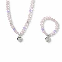 Flitzy Kids Pastel Bead Heart Charm Necklace & Bracelet Set
