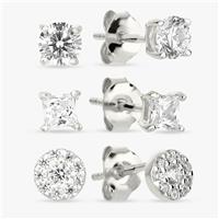 Revere Sterling Silver Square & Round Stud Earrings-Set of 3