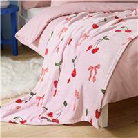 Argos Home Cherry & Bows Fleece Throw - Pink - 150x125cm