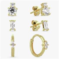Revere Gold Plated Silver Stud and Huggies Earrings-Set of 3