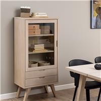 Furniture To Go A-Line 1 Glass Door 2 Drawer Display Cabinet - Natural