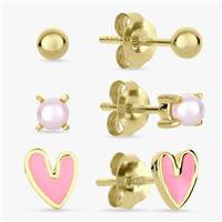 Revere Kids Gold Plated Silver Pink Heart Stud Earrings Set