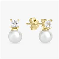 Revere Gold Plated Silver Pearl Drop Square Stud Earrings