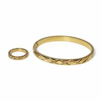 Liars & Lovers Stainless Steel Gold Etched Bangle & Ring Set
