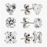 Revere Sterling Silver Cubic Zirconia Stud Earrings-Set of 3