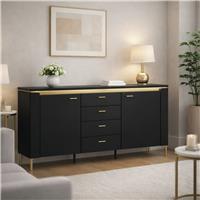 Furniture To Go Genoa 2 Door 4 Drawer Sideboard - Black Matt/Gold