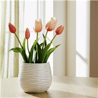 Bayswood Artificial Pink Tulips In White Ceramic Pot - 14cm
