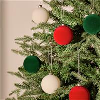 Argos Home Red, Green and White Country Flocked Christmas Bauble - Pack of 6