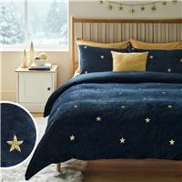 Argos Home Embroidered Star Fleece Navy Bedding Set - King size