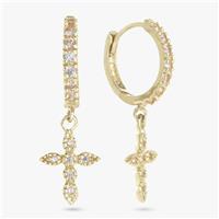 Revere Gold Plated Silver Cross Drop Huggies Earrings