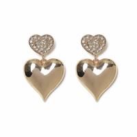 Freedom Gold Crystal Double Heart Drop Earrings