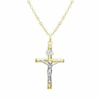 Revere 9ct Two Colour Gold Crucifix Pendant Necklace Chain