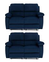 Argos Home Toby Pair of Velvet 2 Seater Recliner Sofa- Navy