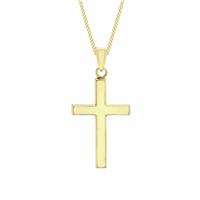 Revere 9ct Yellow Gold Cross Pendant Curb Necklace Chain