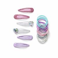 Flitzy Glitter and Heart Clips and Soft Pastel Hair Band Set