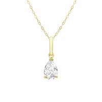 Revere 9ct Yellow Gold Cubic Zirconia Tear Pendant Necklace Chain