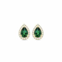 Revere 9ct Yellow Gold Green Cubic Zirconia Halo Stud Earrings
