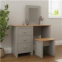 GFW Lancaster 3 Drawer Dressing Table With Stool - Grey