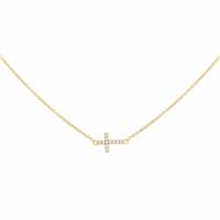 Revere 9ct Yellow Gold Mini Cross White Cubic Zirconia Chain Necklace