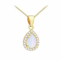 Revere 9ct Yellow Gold Teardrop Halo Opal Pendant Necklace Chain