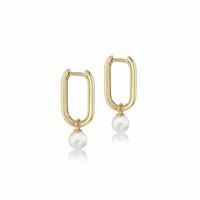 Revere 9ct Yellow Gold Rectangular Pearl Hoop Earrings