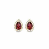 Revere 9ct Yellow Gold Red Cubic Zirconia Halo Stud Earrings