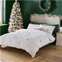 Argos Home Christmas Embroidered Holly White Bedding Set - King size