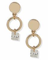 DKNY Gold Tone Crystal Double Drop Earrings