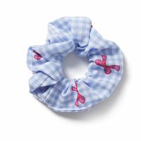 Flitzy Pink Bow Print Blue Gingham Hair Scrunchie