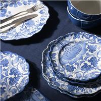 Habitat x Morris & Co. Inky 12 Piece Dinner Set - Blue