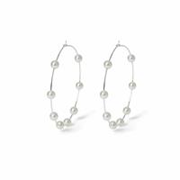 Freedom Silver Pearl Large Hoop Earrings