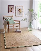 Origin Jute Scalloped Edge Green Short Pile Rug - 160x230cm